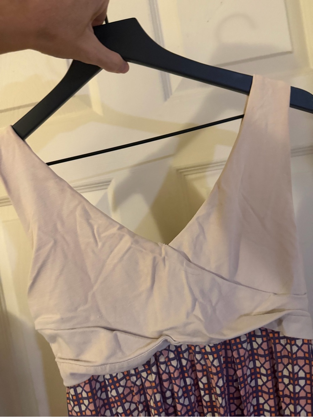 Anthropologie Maeve Beige Wrap-Top Maxi Skirt Dress with Burgundy Geometric - Picture 6 of 8